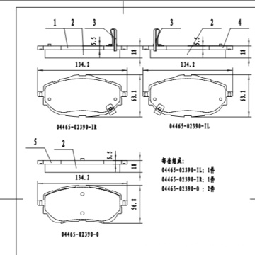 04465-02390 factory supplies 182129 auto brake pads for TOYOTA COROLLA